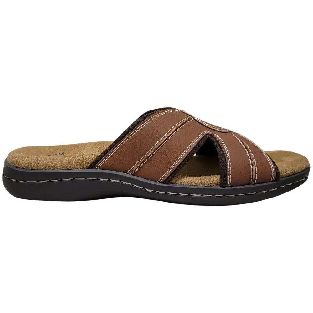 Dockers Men Size US 10W Casual Slide Sandals Sunland Rust Brown Faux Leather